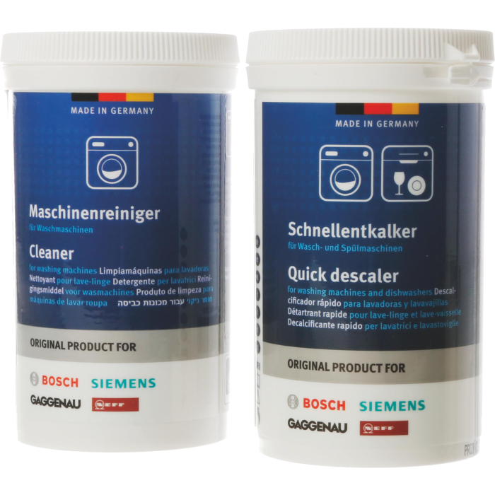Set met reinigingsmiddel en snelontkalker voor wasmachines 00312276